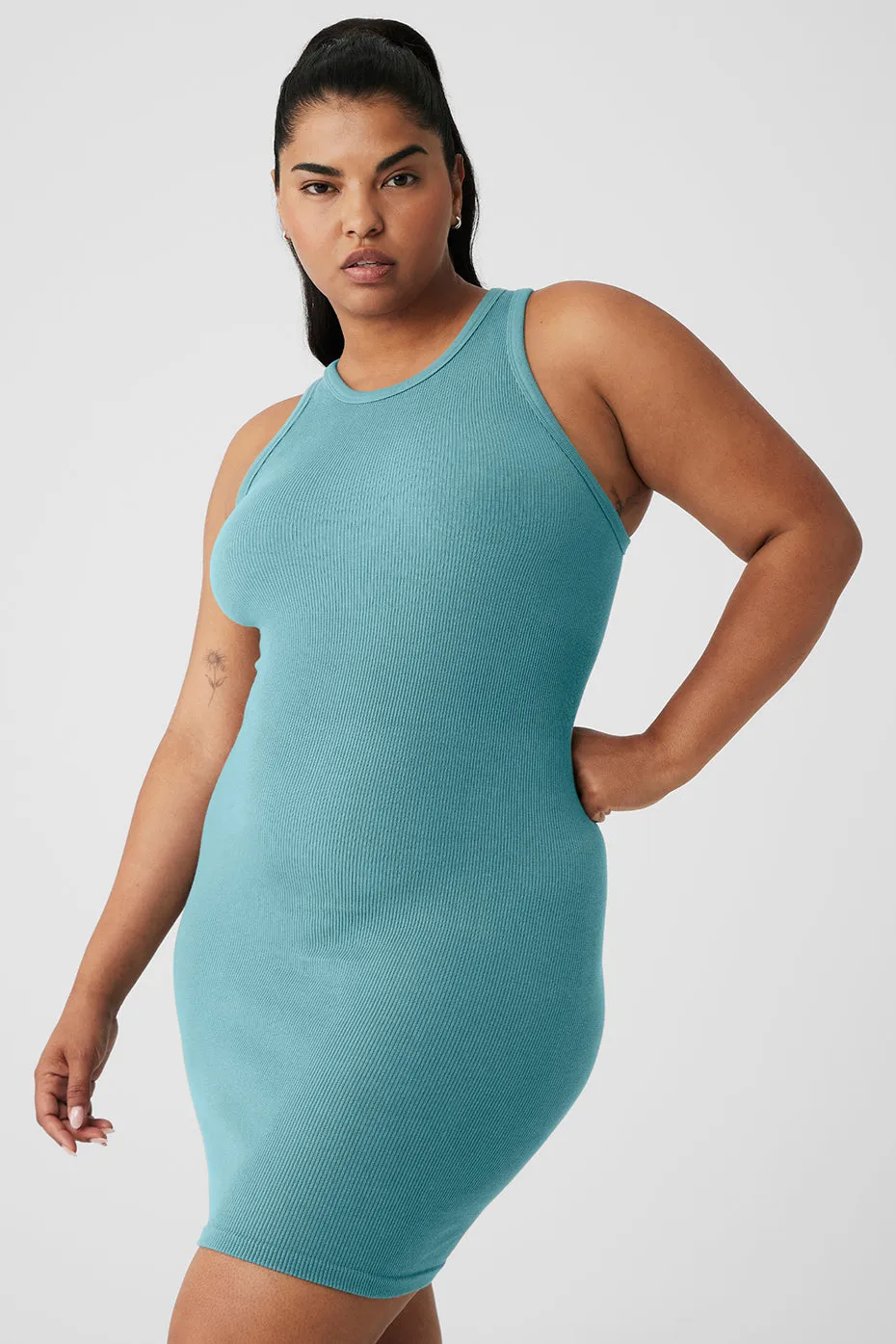 Seamless Ribbed Warm Nights Dress - Teal Agate