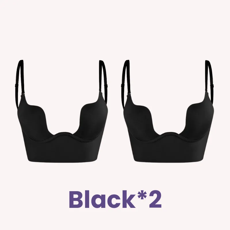 SheCurve® Plunging Low-Back Bra - Black Beige (2 Pack)