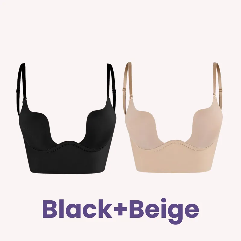 SheCurve® Plunging Low-Back Bra - Black Beige (2 Pack)