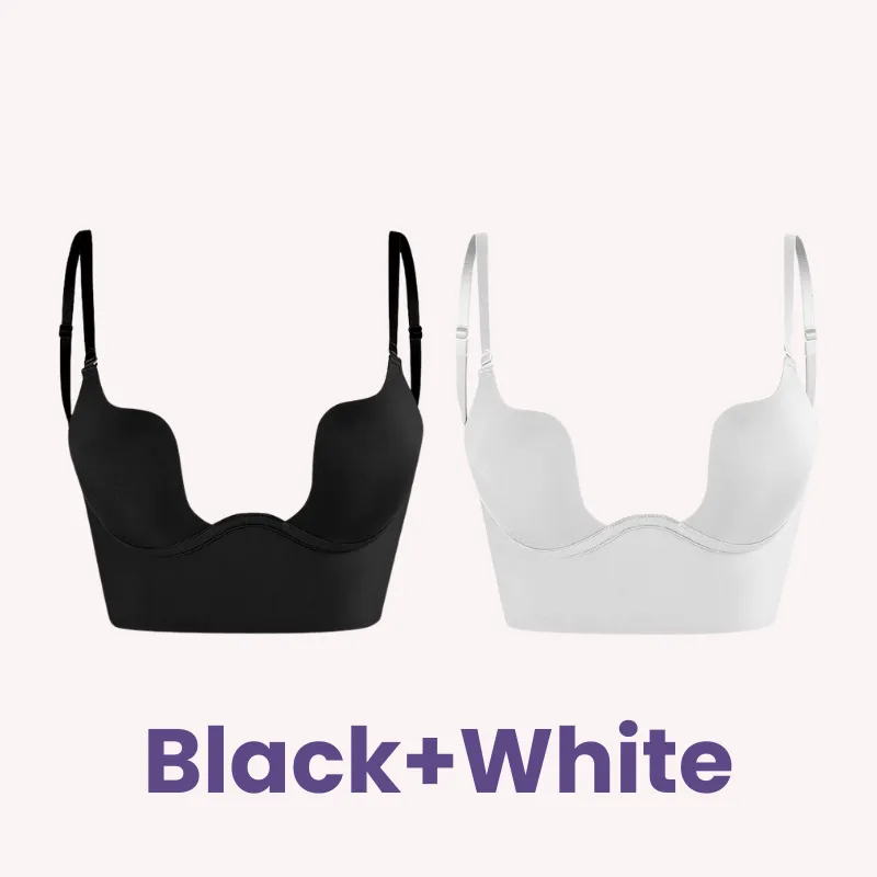 SheCurve® Plunging Low-Back Bra - Black Beige (2 Pack)