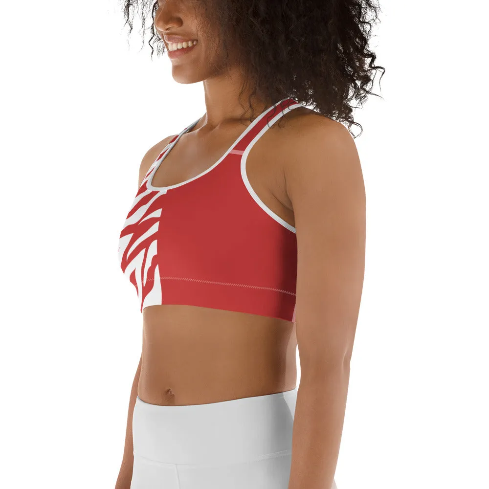 Sports Bra Red and White Zebra Split Print