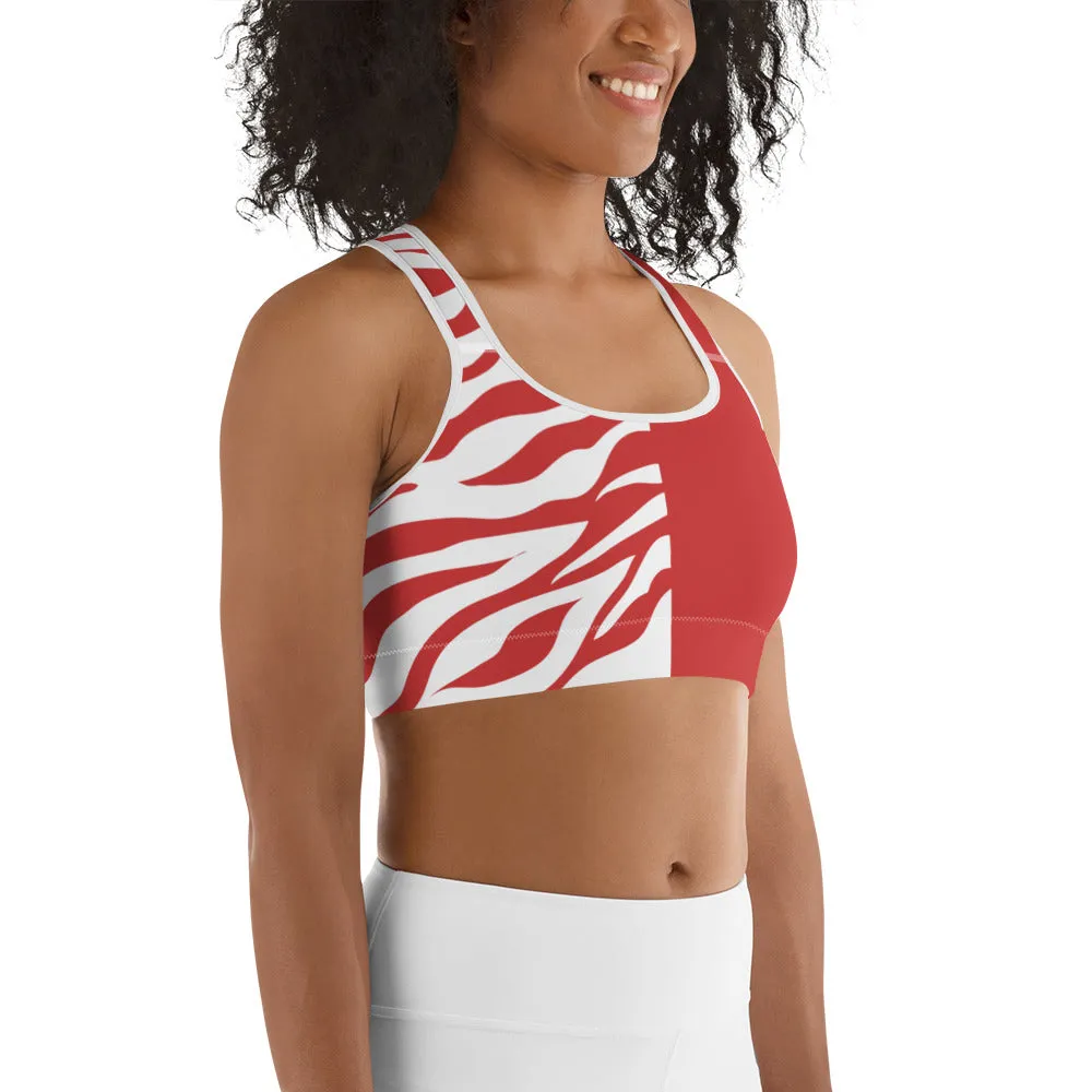 Sports Bra Red and White Zebra Split Print