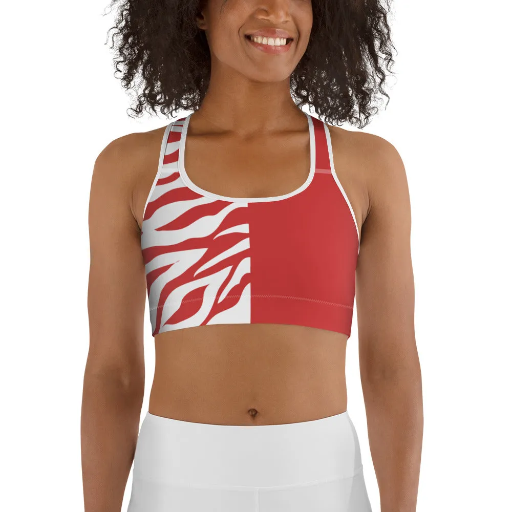 Sports Bra Red and White Zebra Split Print