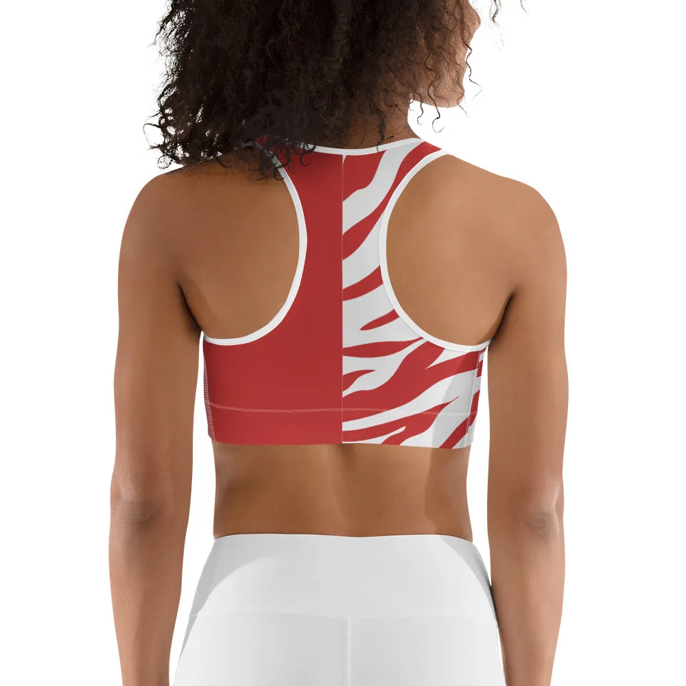 Sports Bra Red and White Zebra Split Print