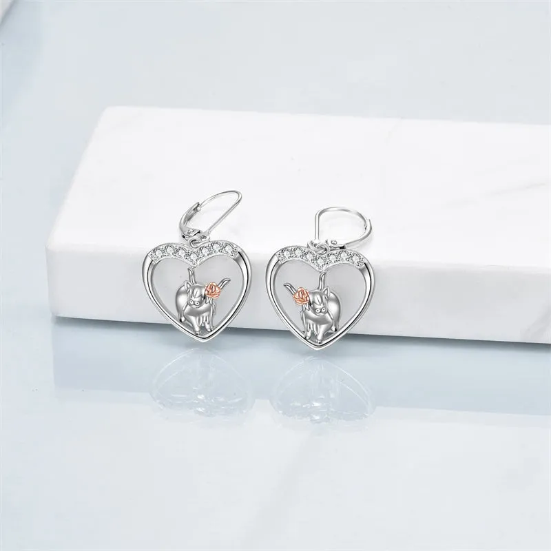 Sterling Silver Highland Cow Dangle Stud Leverback Hoop Earrings