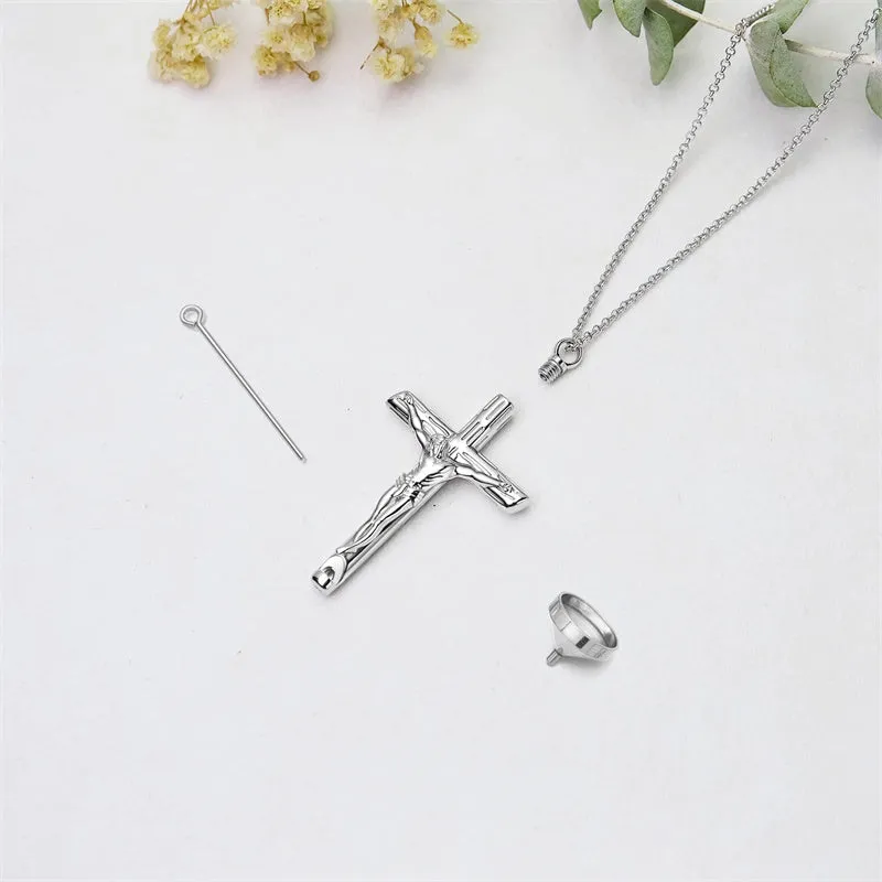 Sterling Silver Jesus Christ Crucifix Cross Urn Necklaces for Ashes