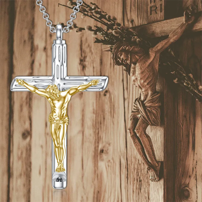 Sterling Silver Jesus Christ Crucifix Cross Urn Necklaces for Ashes