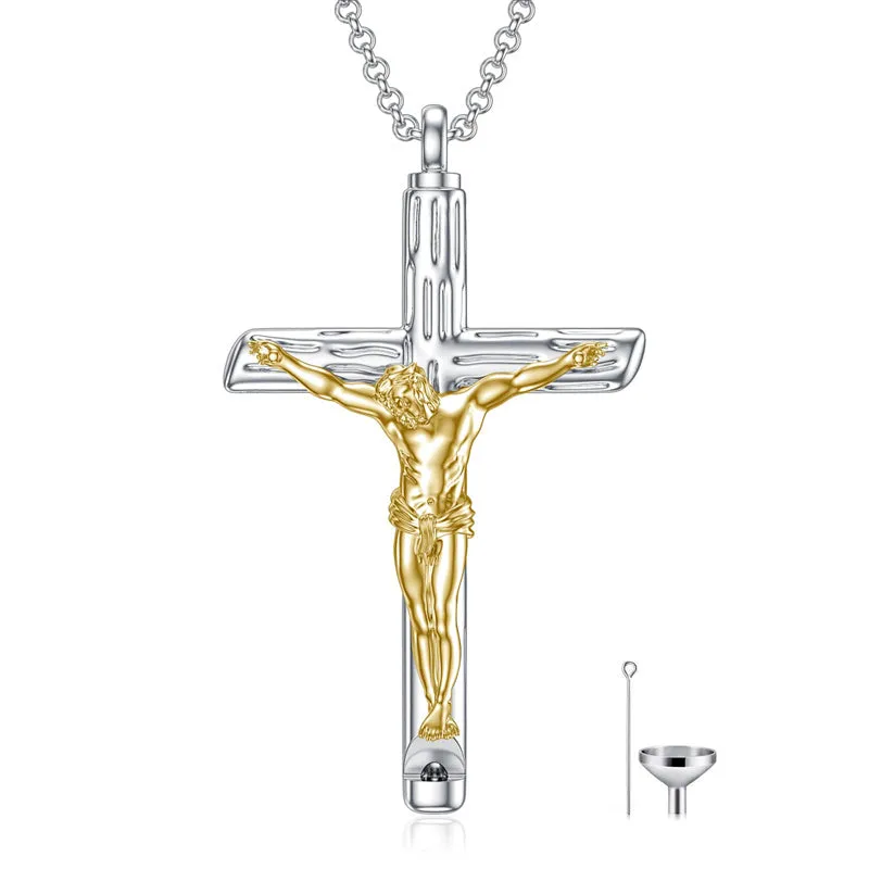 Sterling Silver Jesus Christ Crucifix Cross Urn Necklaces for Ashes