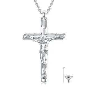 Sterling Silver Jesus Christ Crucifix Cross Urn Necklaces for Ashes