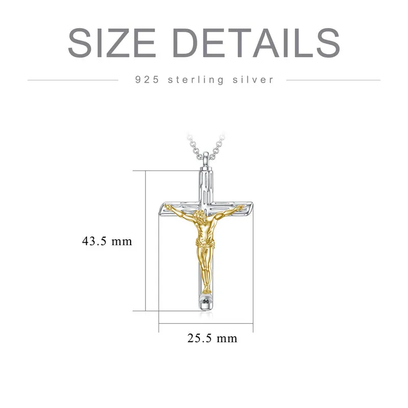 Sterling Silver Jesus Christ Crucifix Cross Urn Necklaces for Ashes