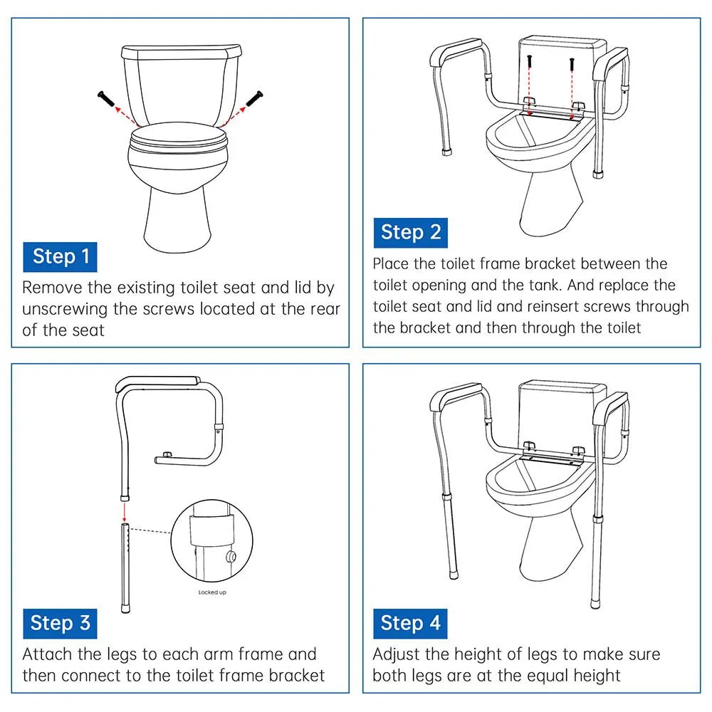 TheLAShop Adjustable Toilet Safety Frame Rail Grab Bar 375lbs Support