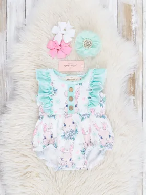 Turquoise Bunnies Ruffle Bubble