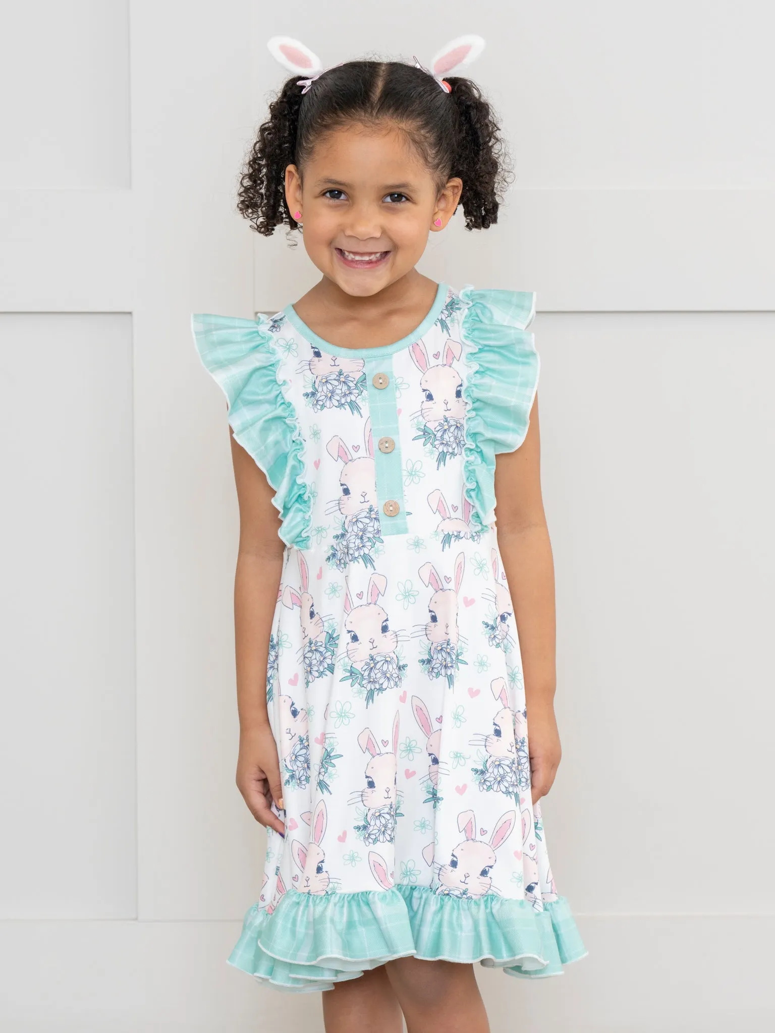 Turquoise Bunnies Ruffle Dress