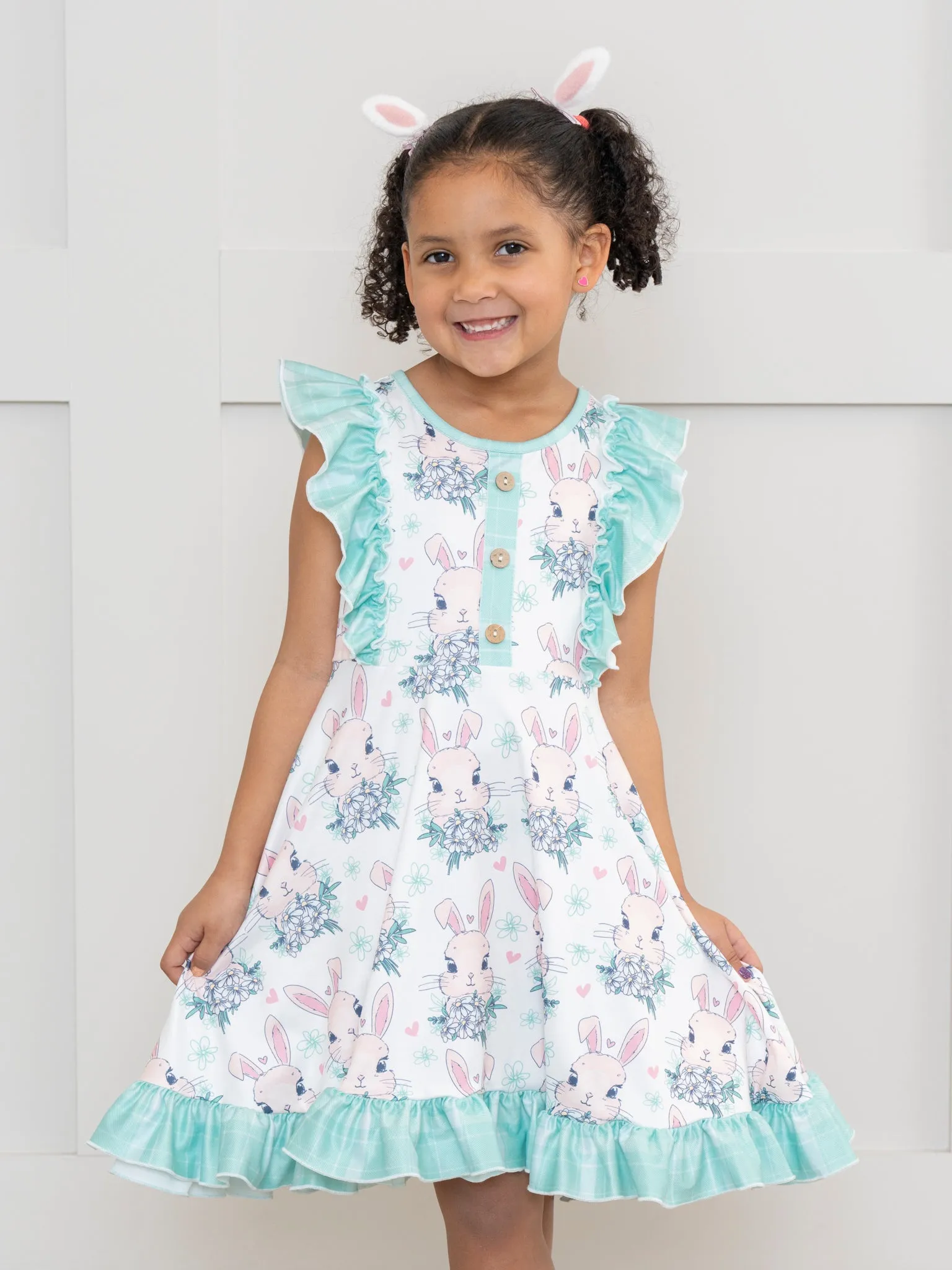 Turquoise Bunnies Ruffle Dress