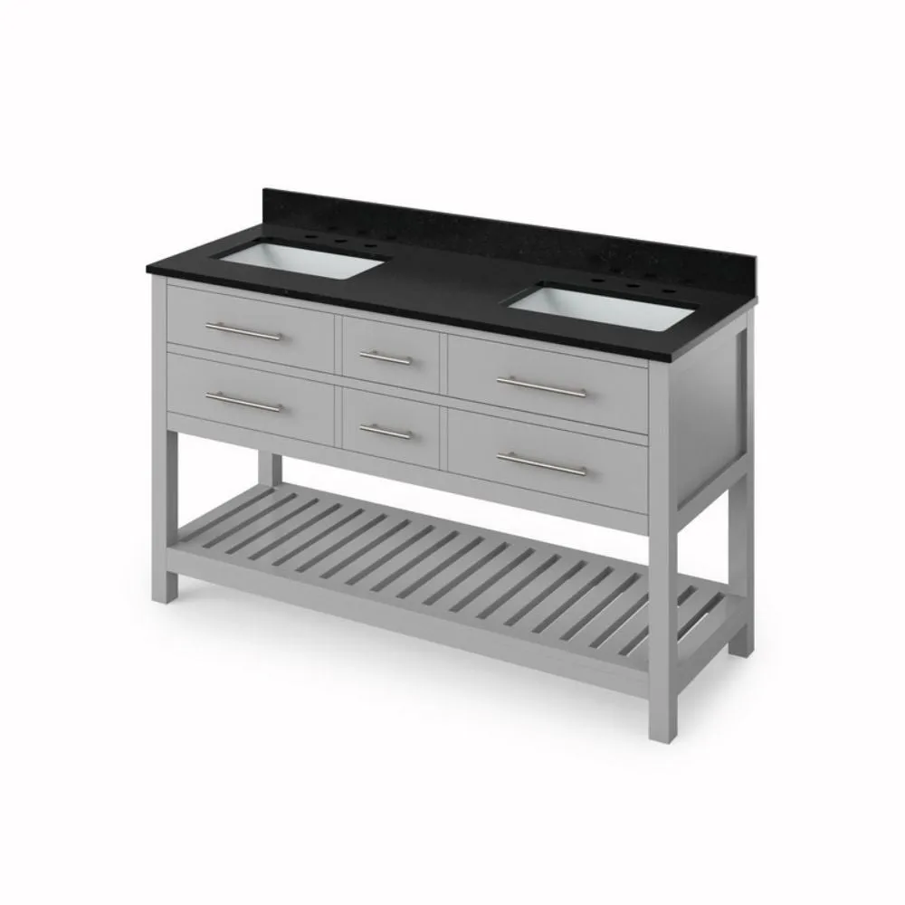 Wavecrest Contemporary Grey 60 Double Rectangle Sink Vanity, Black Granite Top | VKITWAV60GRBGR