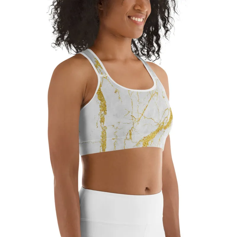 White Marble Sports Bra