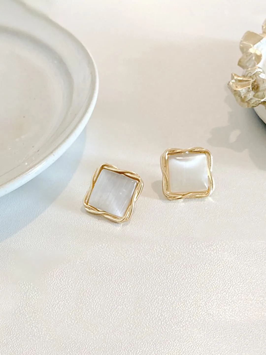 Yellow Chimes Earrings for Women and Girls Studs for Girls | Gold Tone Square Opal Stud Earrings | Birthday Gift for girls and women Anniversary Gift for Wife