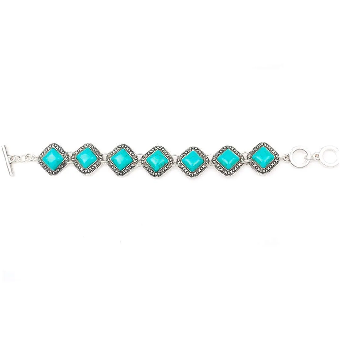 Yellow Chimes Oxidized Silver Turquoise Square Links Blue Bracelet for Girls and Women